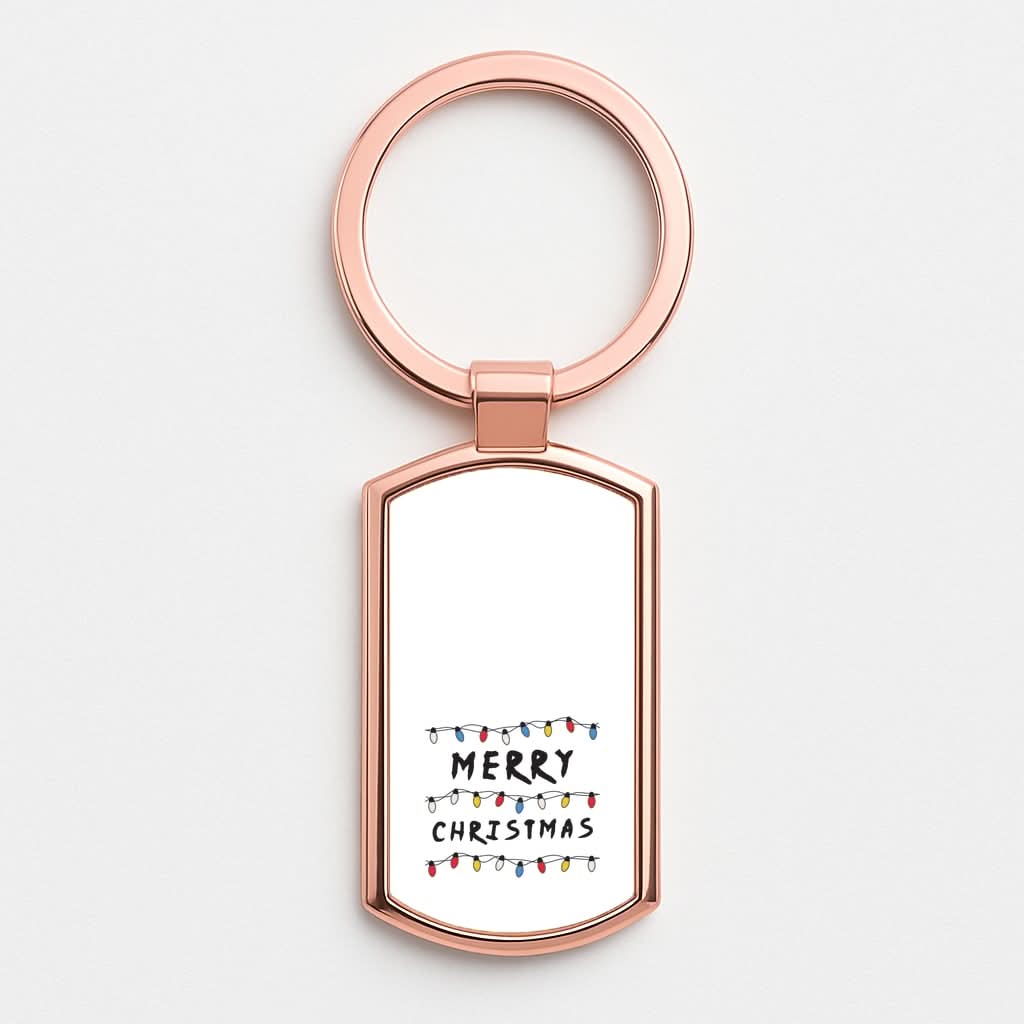 Merry Christmas String Lights Rose Gold Keyring