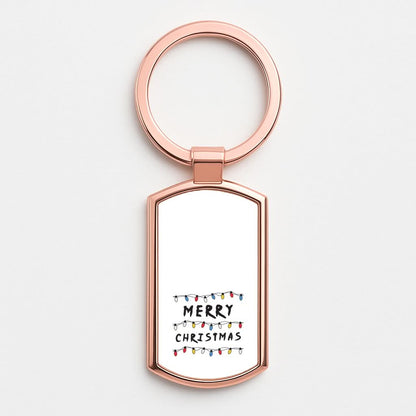 Merry Christmas String Lights Rose Gold Keyring