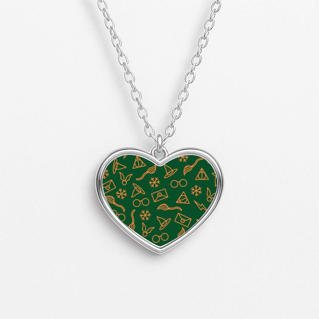 Christmas Wizard Icons Pattern Heart Necklace