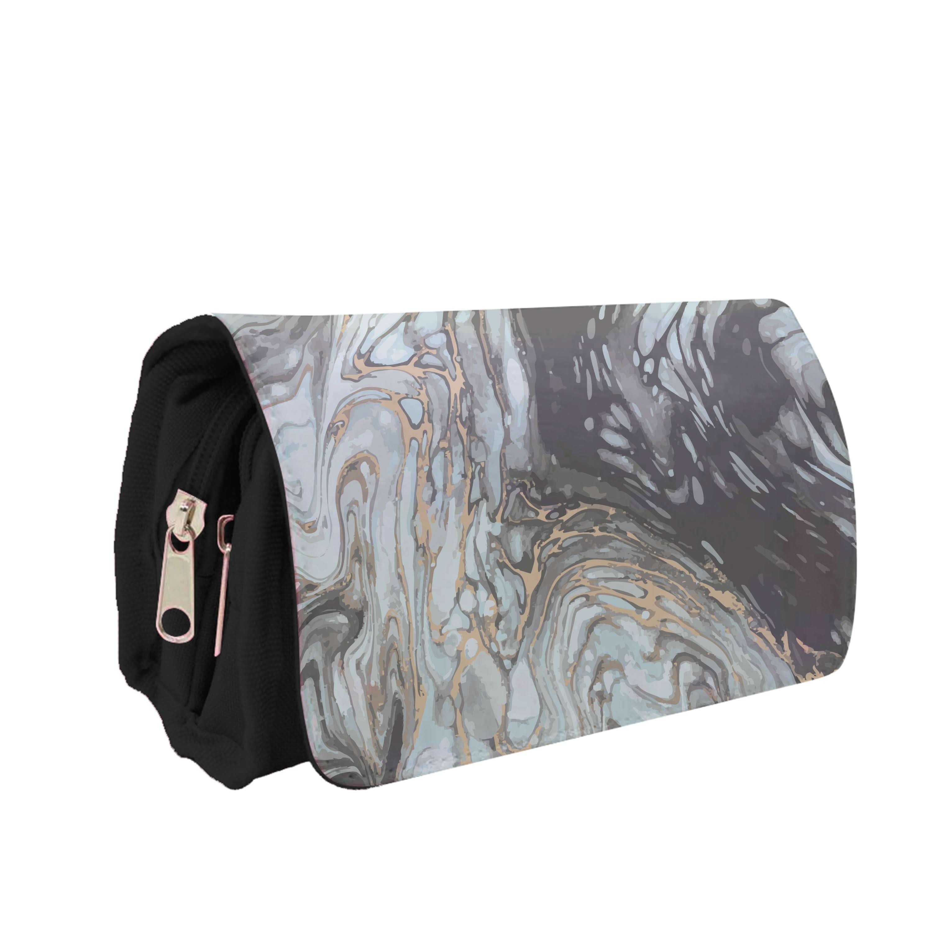 Black And Gold Cloudy Marble Pencil Case