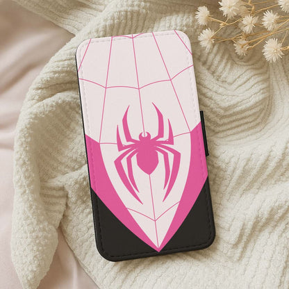 Pink And Black Spider Costume Leather Phone Case