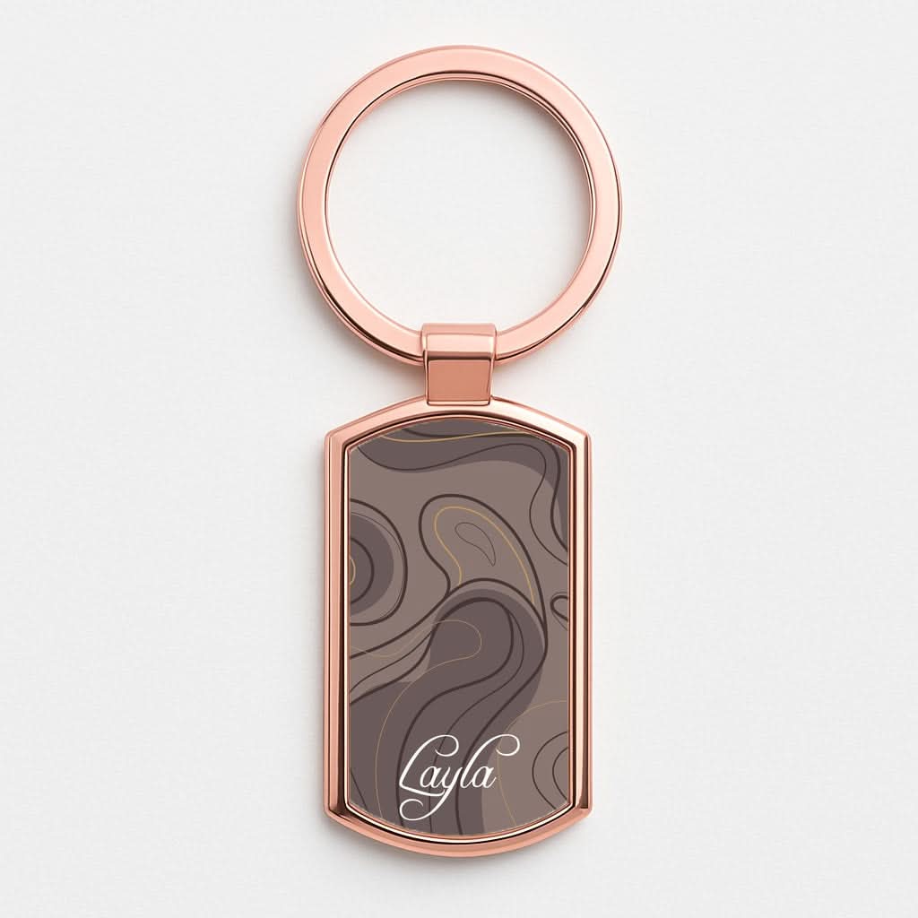 Brown Marble Waves Personalised Name Rose Gold Keyring