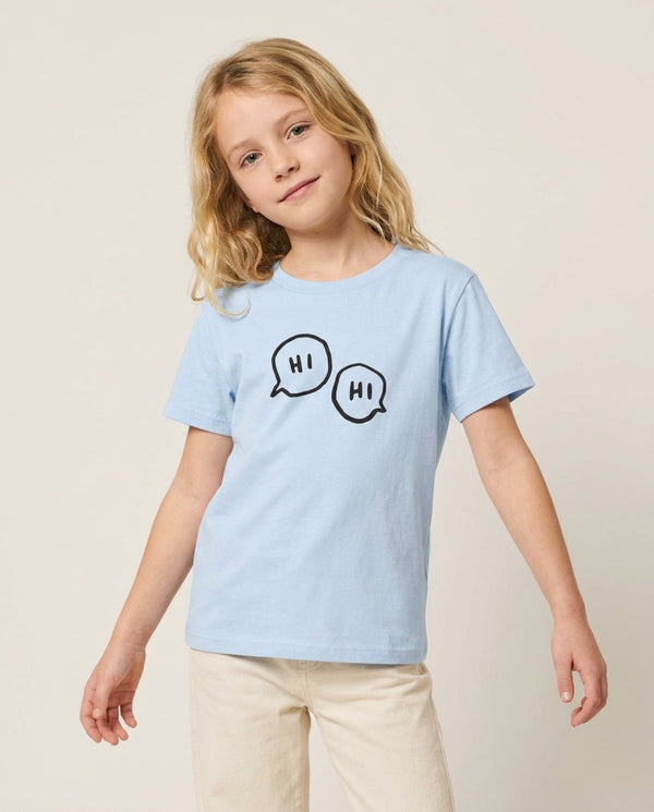 Hi Hi - Heart TV Kids T-Shirt — Blue Front, worn
