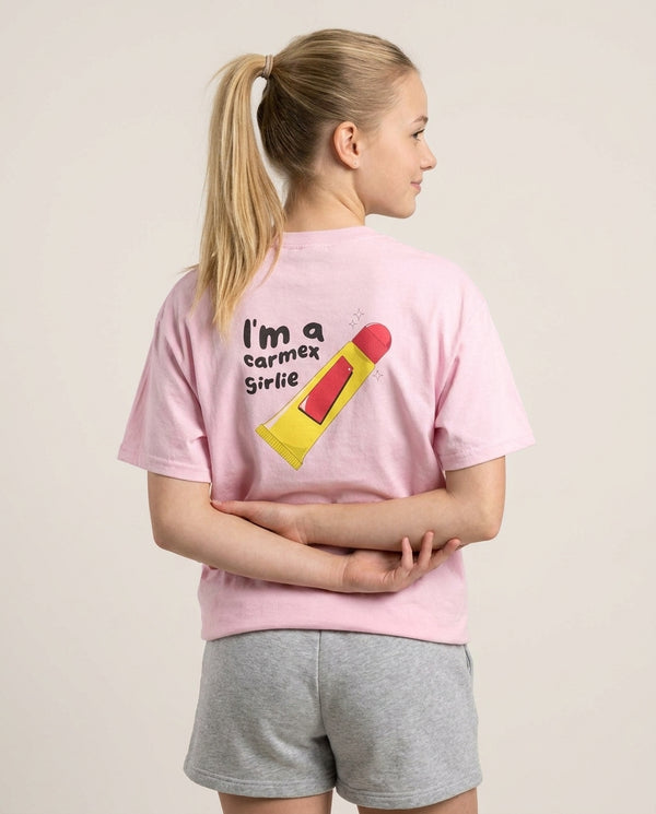 I'm A Carmex Girlie - Chamberlain T-Shirt — Pink Back, worn