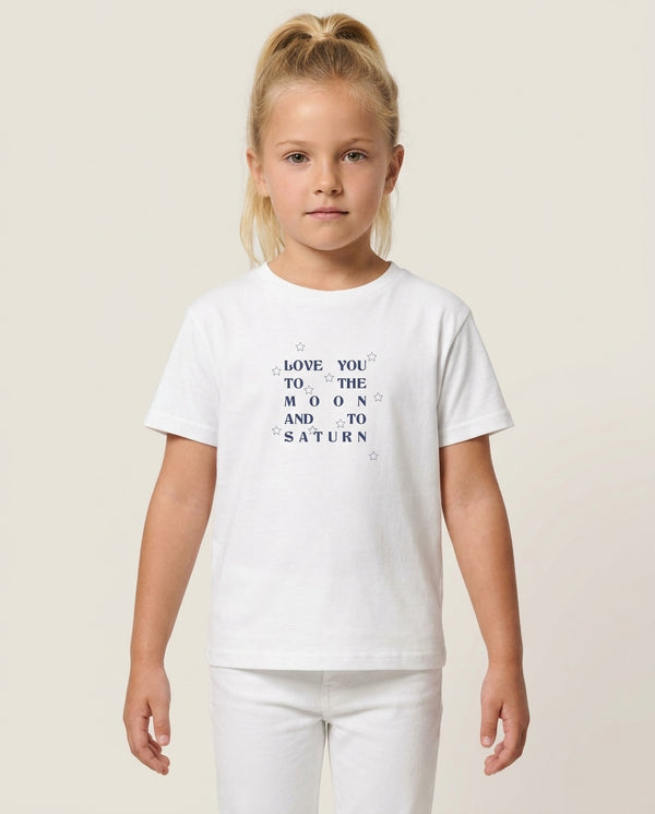 Love You To The Moon And To Saturn - Taylor Kids T-Shirt — White Front, worn