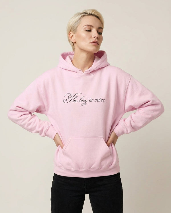 The Boy Is Mine Hoodie — Pink Front, worn