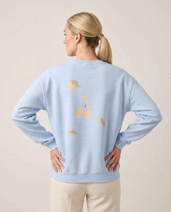 Mead - Womens World Cup Sweatshirt — Blue Back, worn