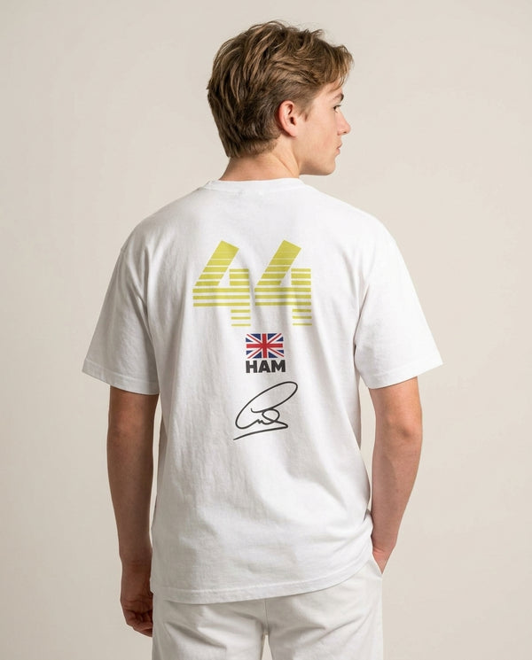 Lewis Hamilton - F1 T-Shirt — White Back, worn