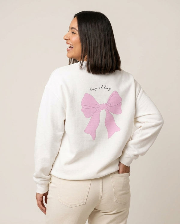 Lacy- Olivia Sweatshirt — White Back, worn