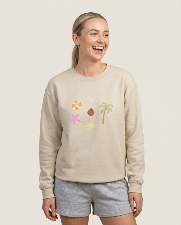 Summer Essentials Sweatshirt — Sand Front, worn