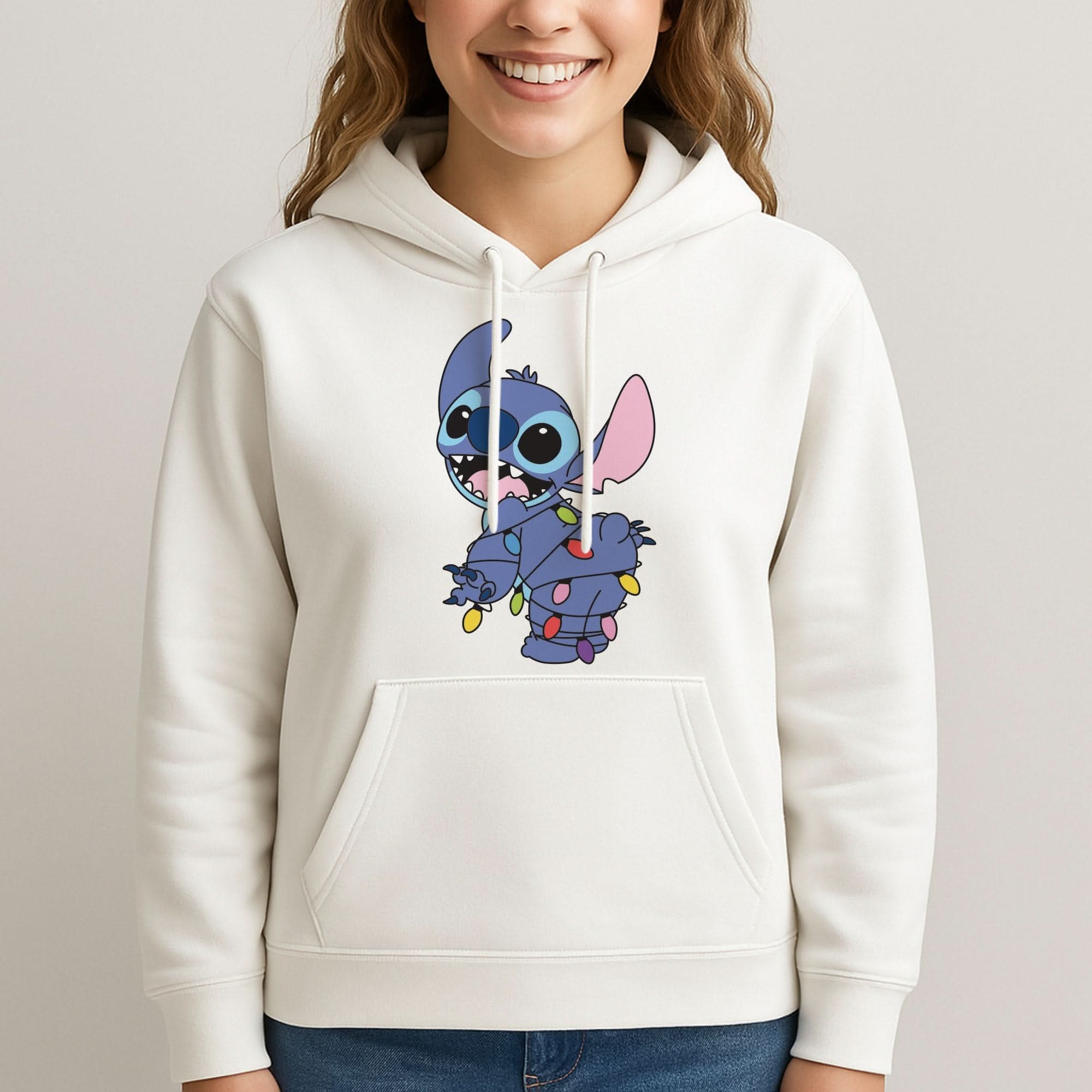 Cute Blue Alien Fairylights Womans Hooded Sweatshirt