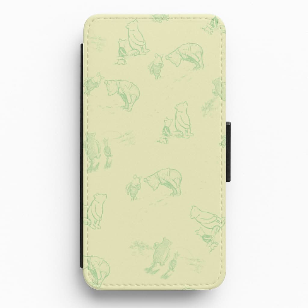 Sketched Winnie Pattern Flip / Wallet Phone Case