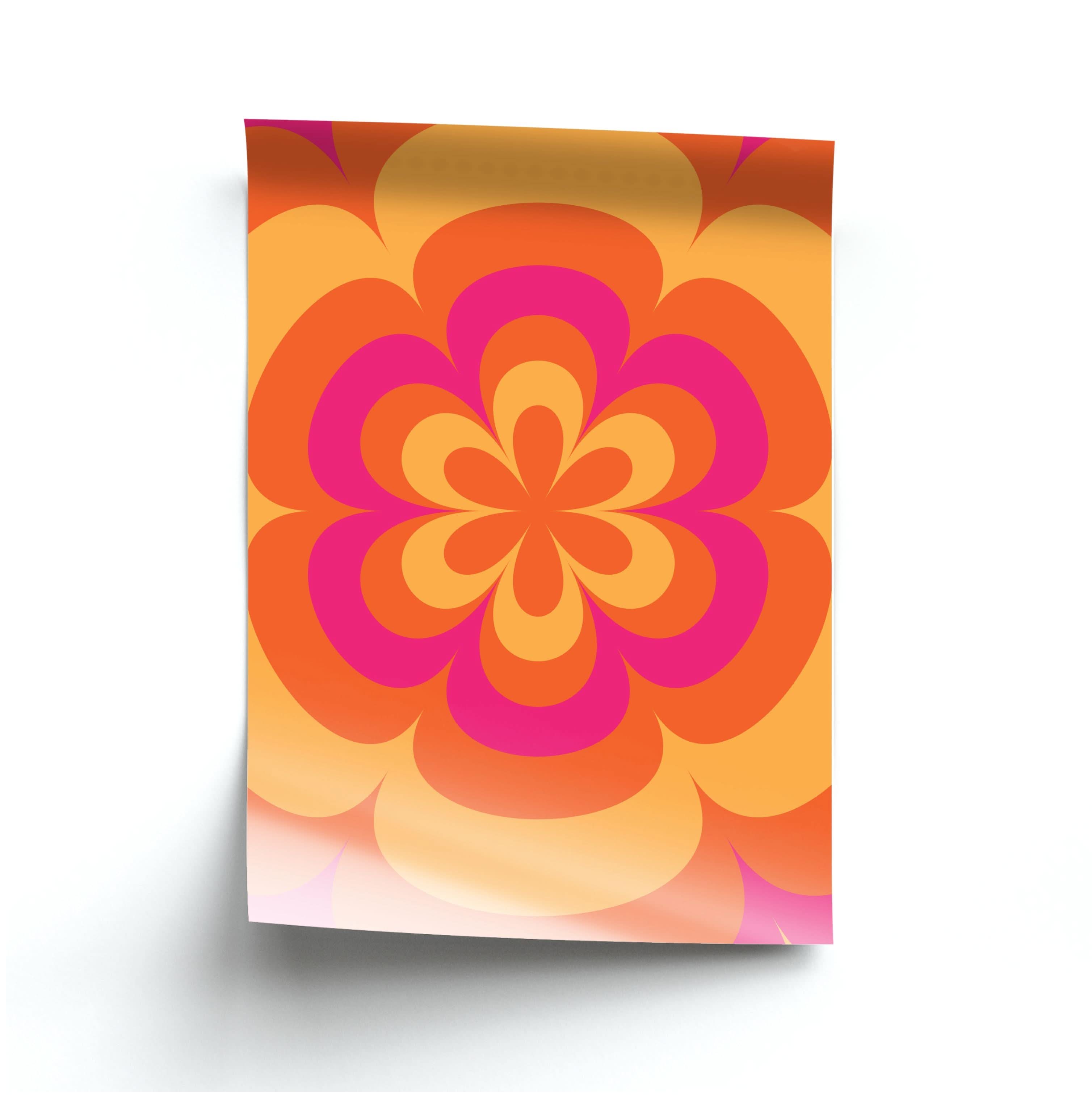Sunset Trippy Flower Pattern Poster