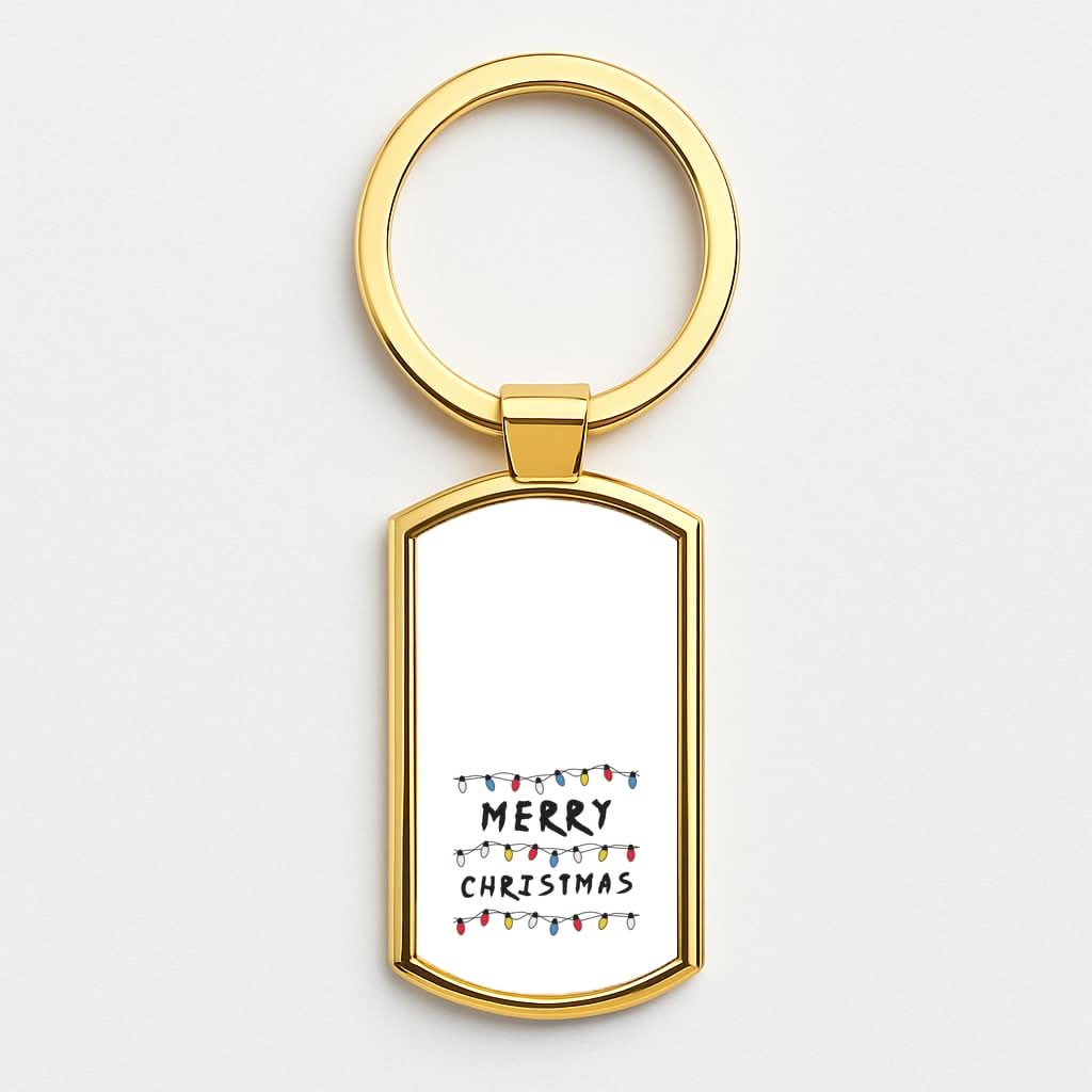 Merry Christmas String Lights Gold Keyring