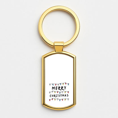 Merry Christmas String Lights Gold Keyring