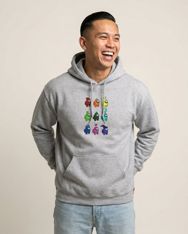 Among Gaming characters Hoodie — Grey Front, worn