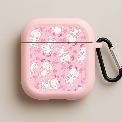 Cartoon Beagle Valentine Hearts Pattern Pink AirPods Case