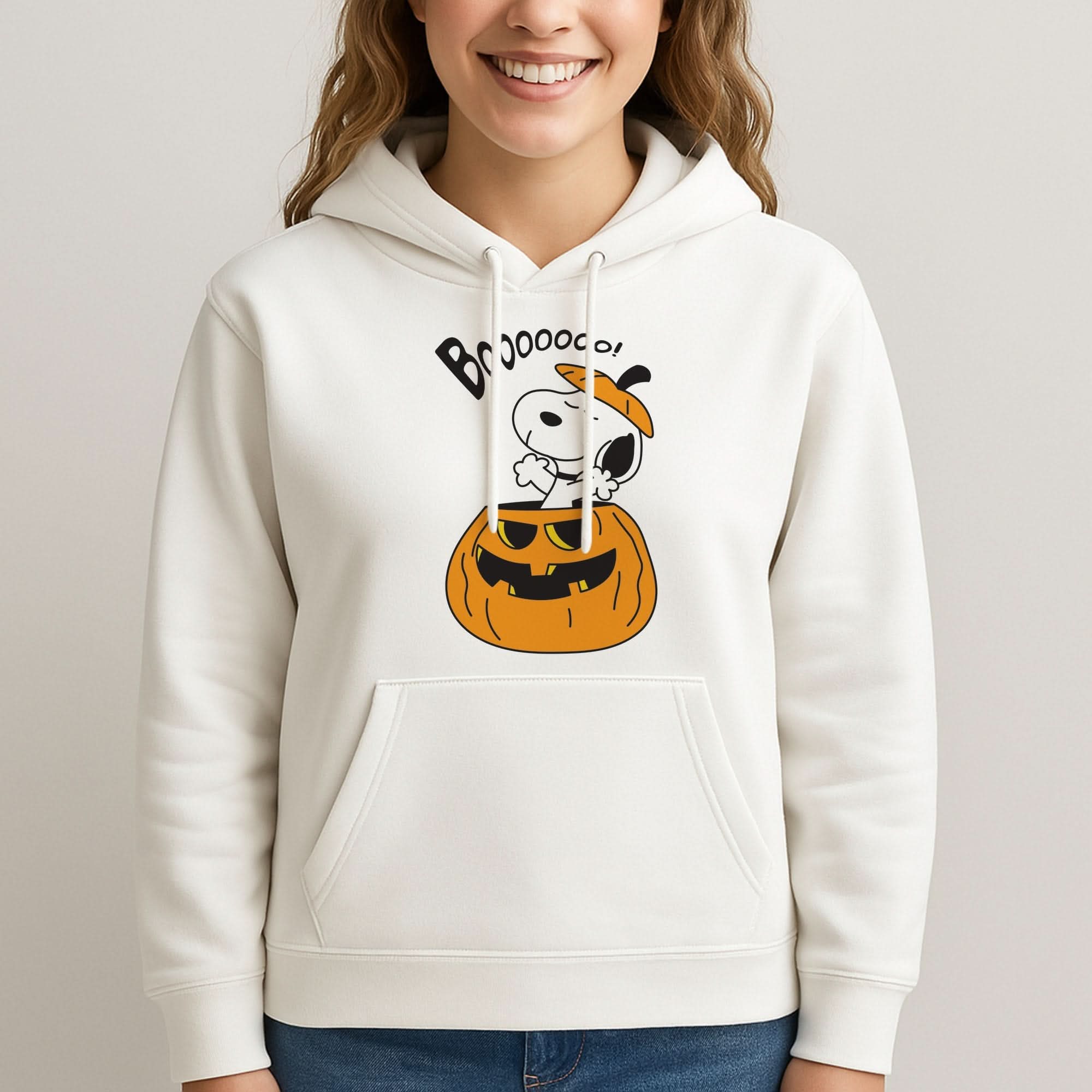 Cartoon Beagle Pumpkin Womans Hooded Sweatshirt