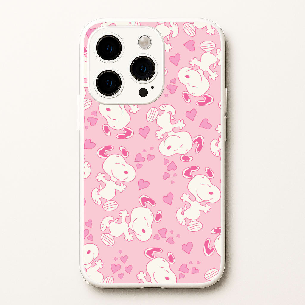 Cartoon Beagle Valentine Hearts Pattern iPhone 15 Pro Case