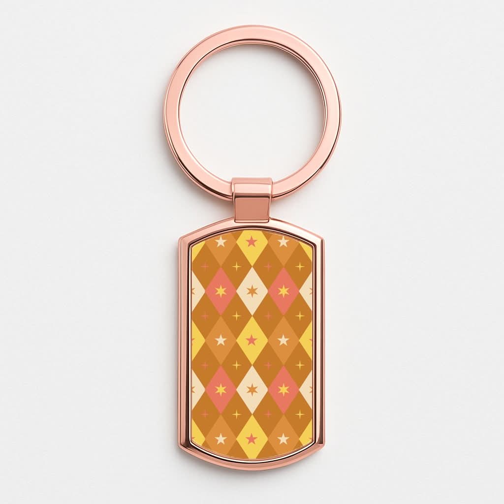 Retro Christmas Argyle Pattern Rose Gold Keyring