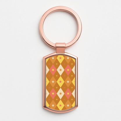 Retro Christmas Argyle Pattern Rose Gold Keyring