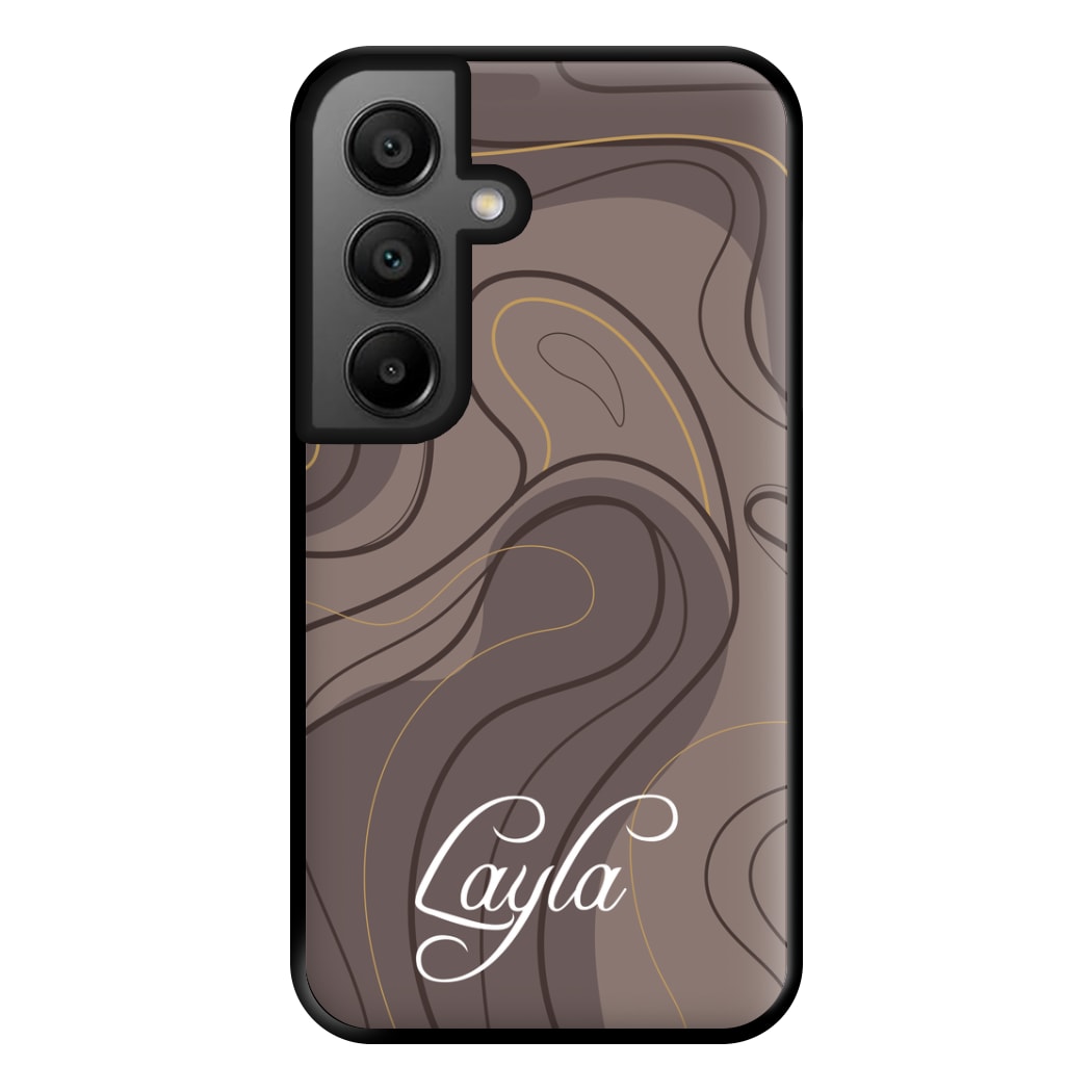Brown Marble Waves Personalised Name Galaxy A55 Case