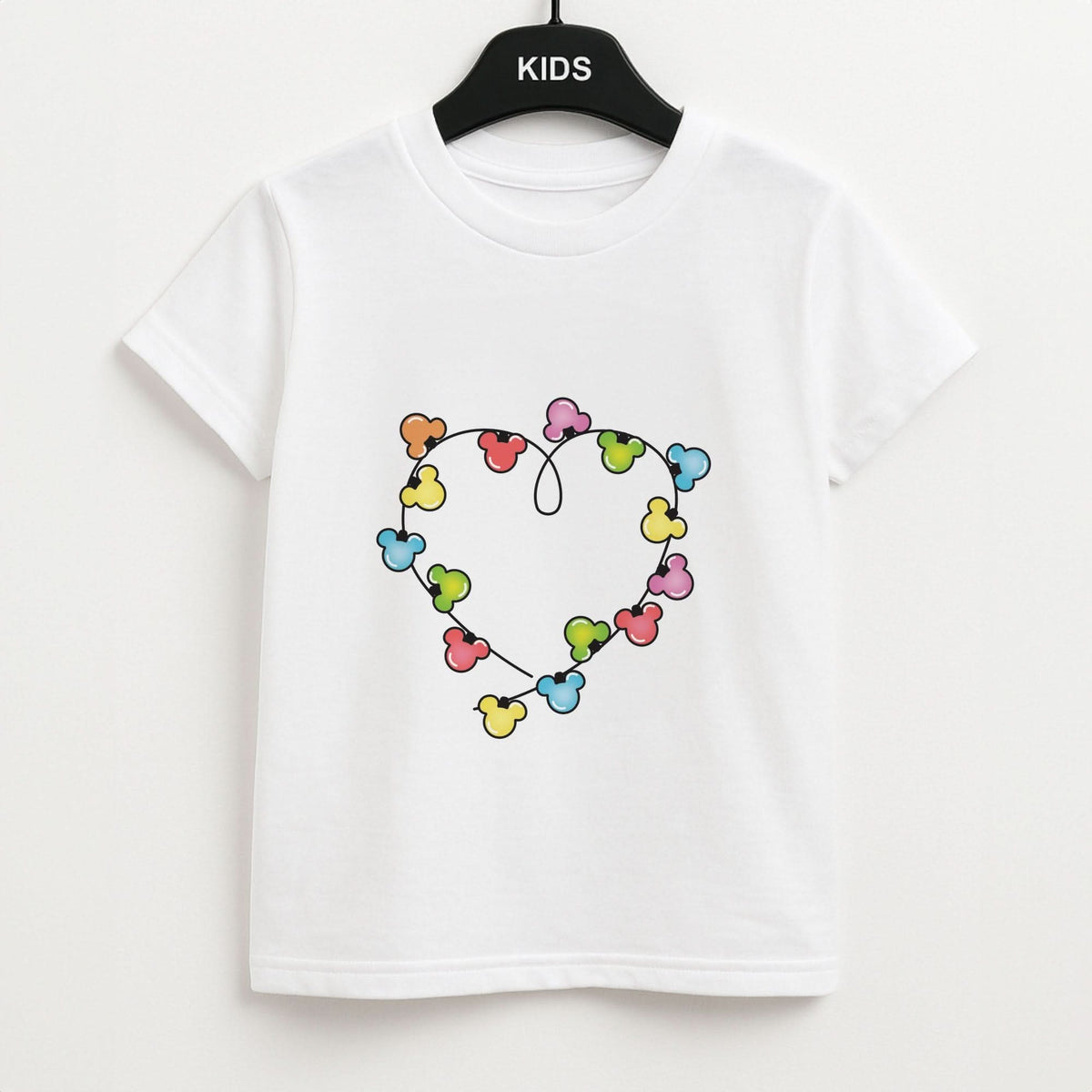 Cartoon Mouse Christmas Fairylights Heart Kids T-Shirt
