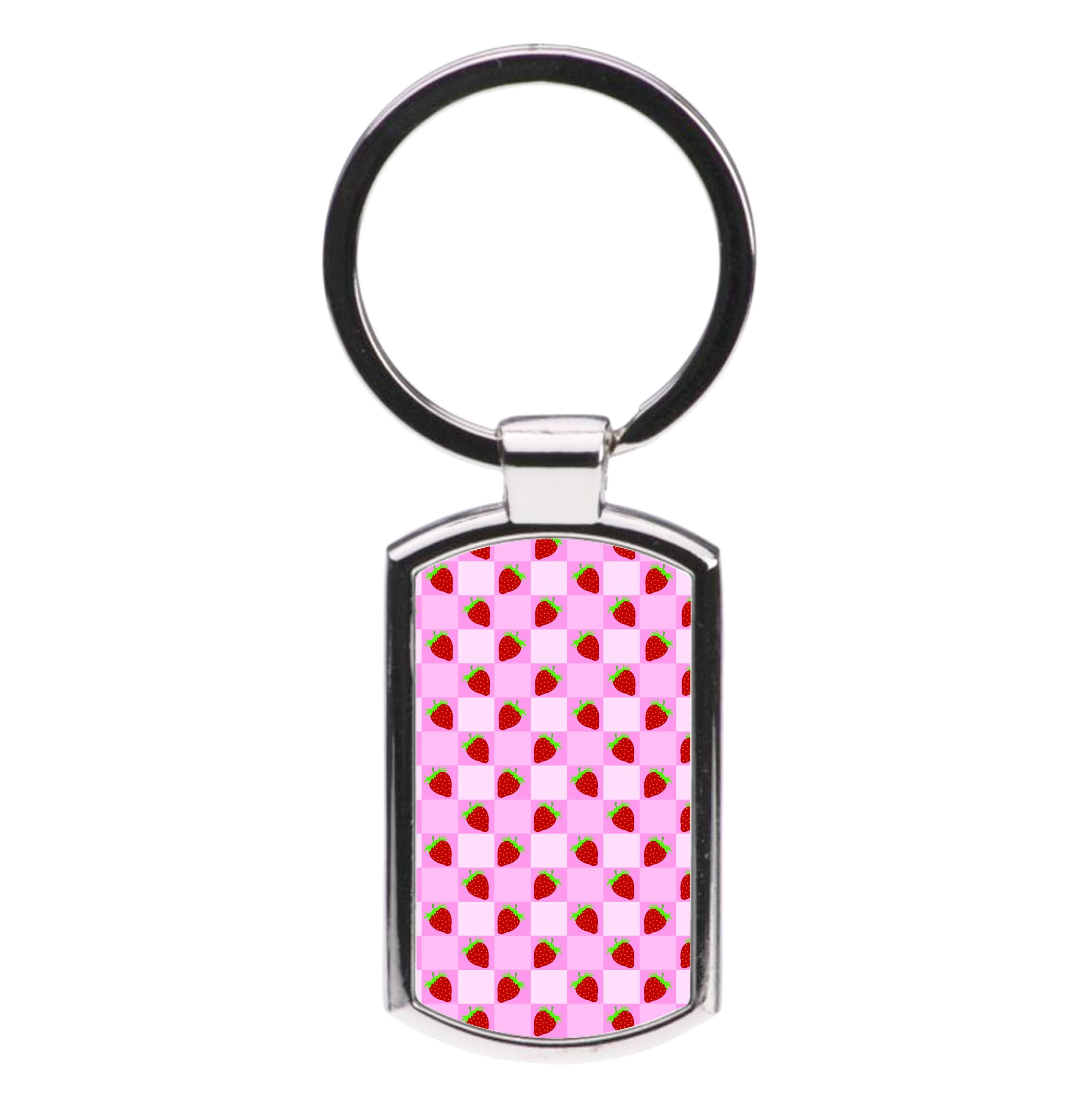 Checkered Strawberries Pattern Luxury Keyring