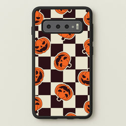 Pumpkin Stickers Checkered Pattern Galaxy S10 Case