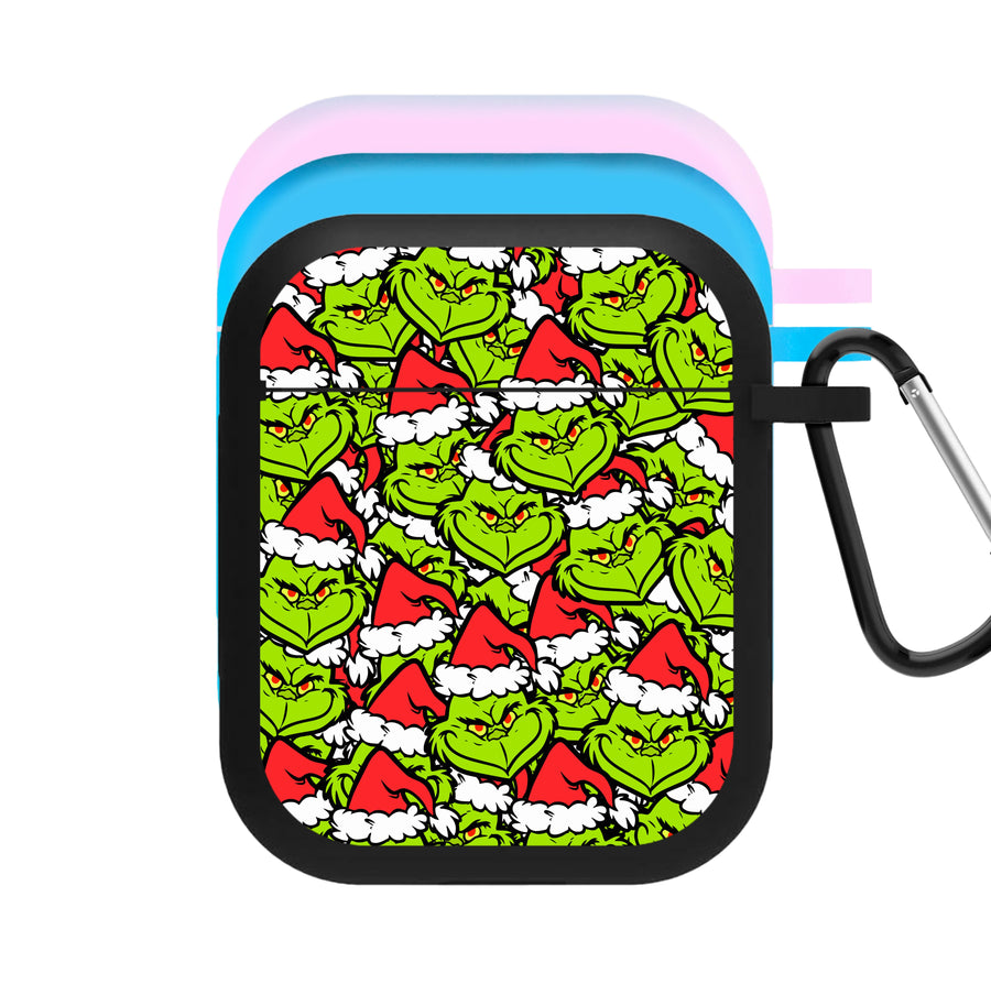 Cartoon Grinch Face Pattern - Christmas AirPods Case