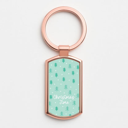 Cute Xmas Trees Pattern Rose Gold Keyring