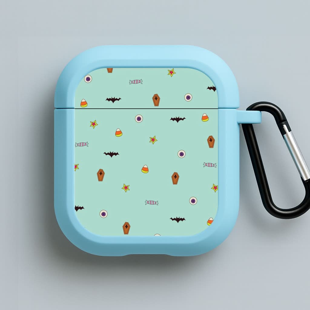 Minature Halloween Cartoons Pattern Blue AirPods Case