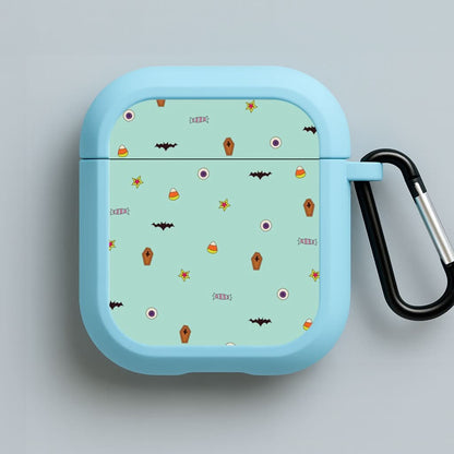 Minature Halloween Cartoons Pattern Blue AirPods Case
