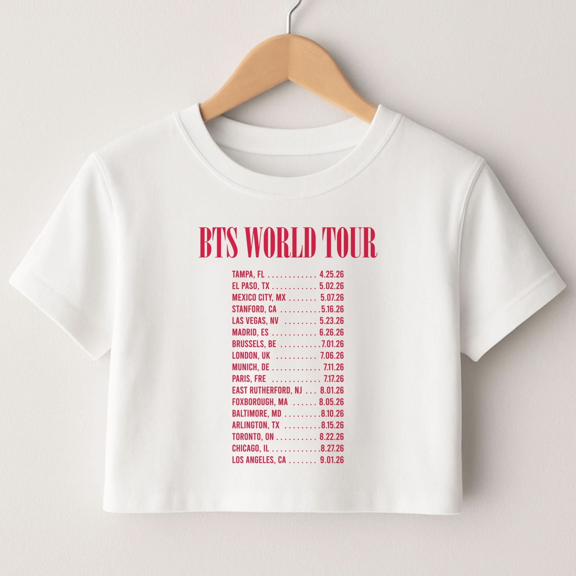 K-Pop Band World Tour List 2026 Crop Top