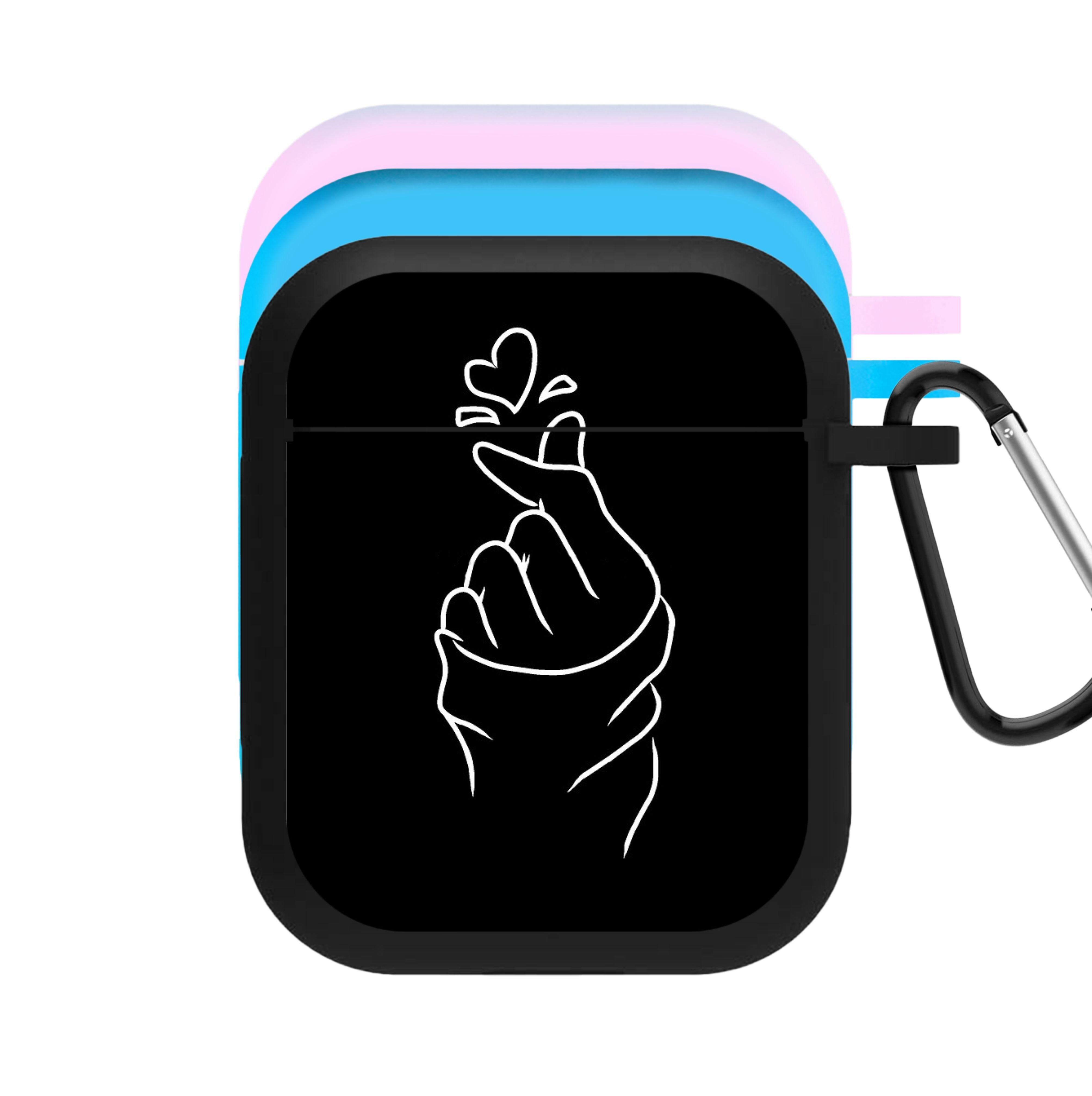 Cute Heart Finger Snap Black AirPods Case