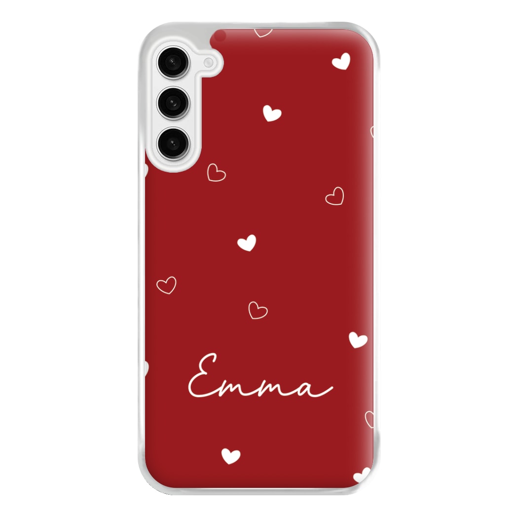 Red Hearts And Outlines Personalised Name Galaxy S23 Plus Case