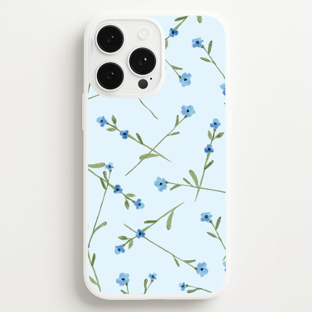Baby Blue Floral Pattern iPhone 13 Pro Case