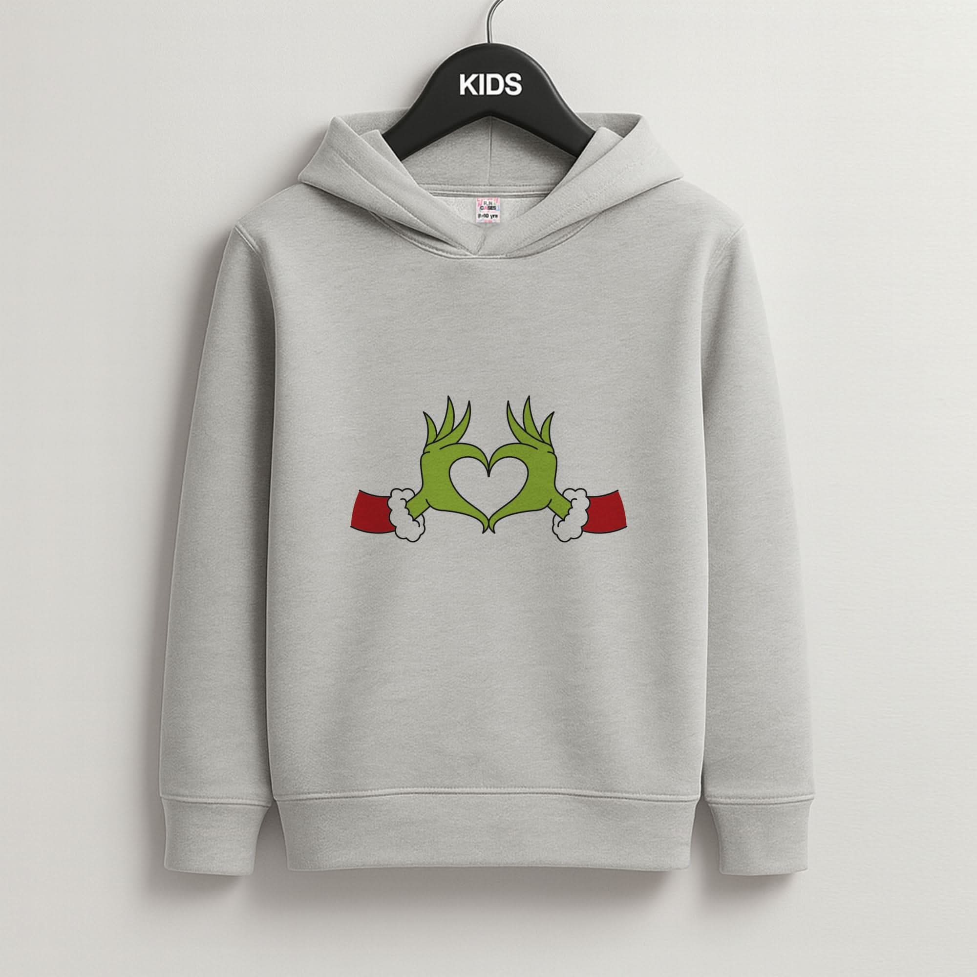 Christmas Green Heart Grey Kids Hoodie