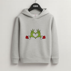 Christmas Green Heart Grey Kids Hoodie
