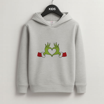 Christmas Green Heart Grey Kids Hoodie