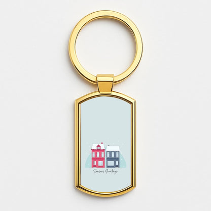 Seasons Greetings Winter Townhouses Gold Keyring