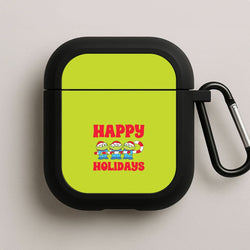 Happy Holidays Cute Green Aliens Black AirPods Case