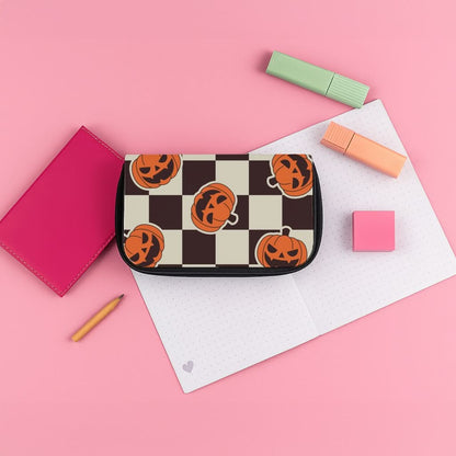 Pumpkin Stickers Checkered Pattern Pencil Case