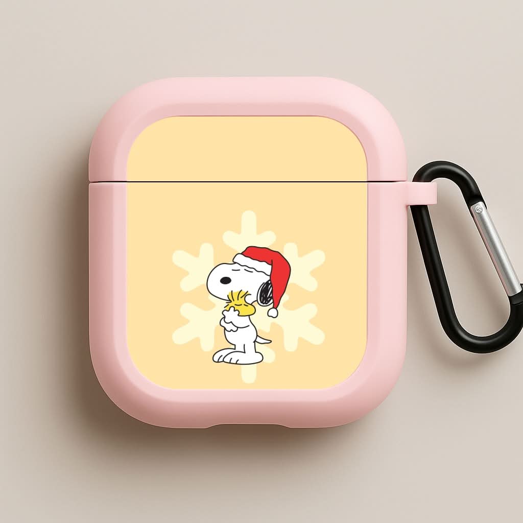 Christmas Cartoon Beagle And Bird  Pink AirPods Case