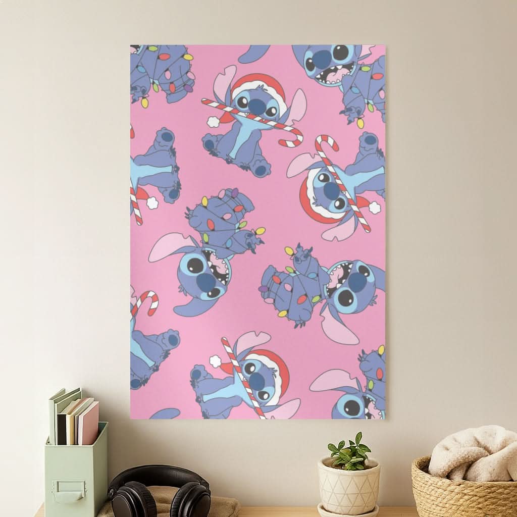 Christmas Cute Blue Alien Pattern Poster