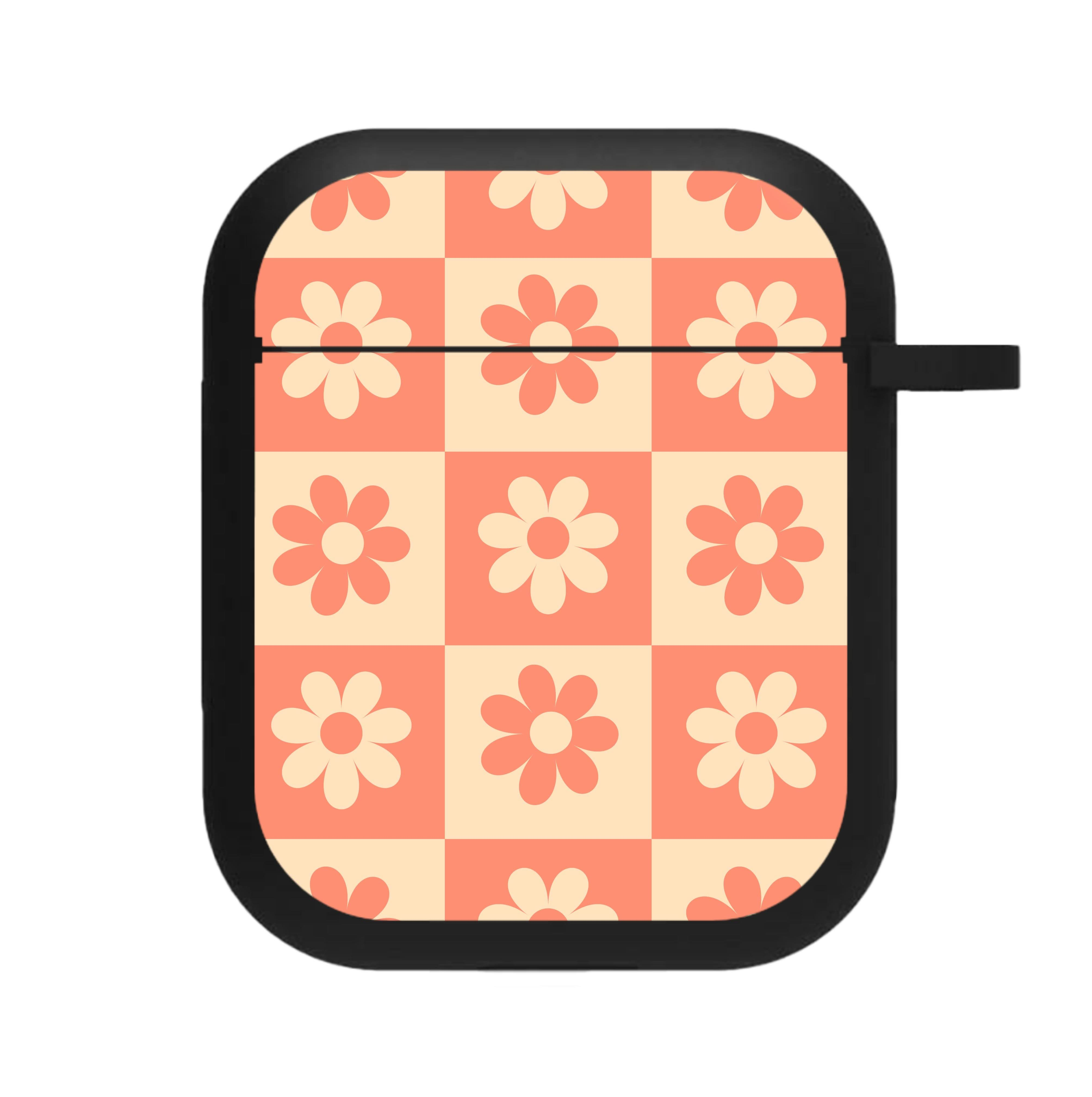 Checkered Flowers Orange AirPods Case