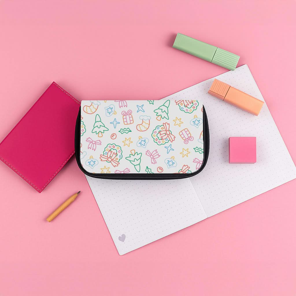 Neon Christmas Icons Pattern II Pencil Case