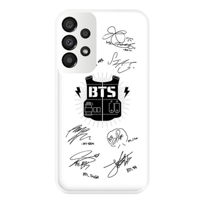 White K-Pop Band Army Logo and Signatures Phone Case