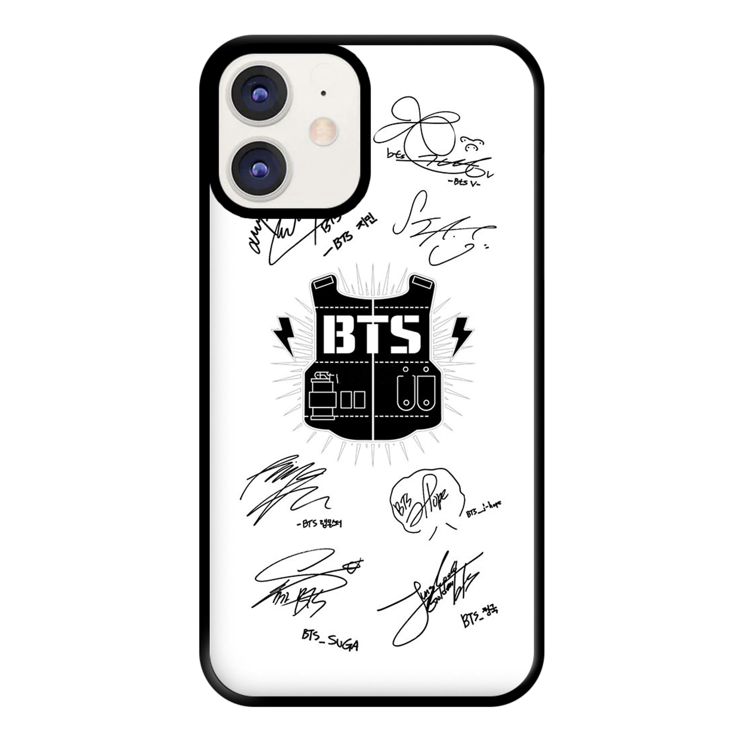 White K-Pop Band Army Logo and Signatures Phone Case