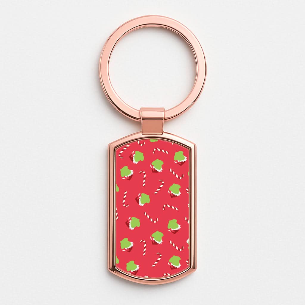 Green Creature And Candy Canes Pattern Rose Gold Keyring